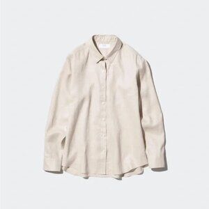 Uniqlo 100% Linen Shirt - Khaki - Button Down - Wardrobe staple
